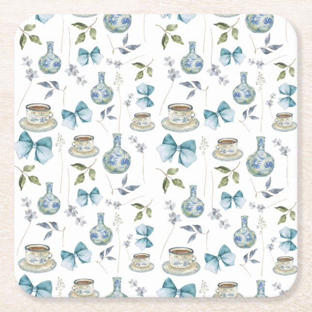 Grandmillenial Bow Watercolor Floral Coasters (Front)