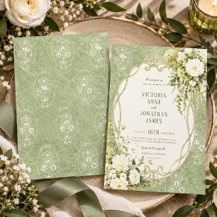 Grandmillenial Elegant Vintage Sage Green Wedding Invitation