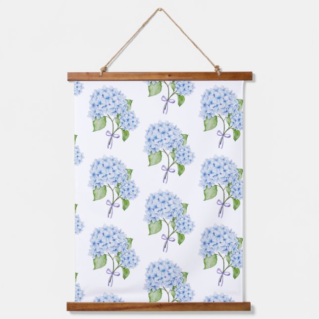 Grandmillenial floral hydrangea bow blue preppy  hanging tapestry (Front)