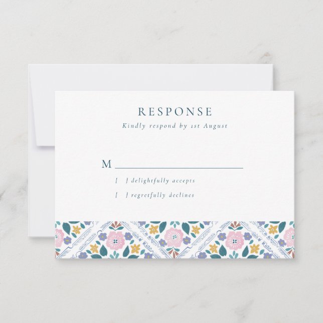 Grandmillenial Floral Pattern Wedding RSVP Card (Front)