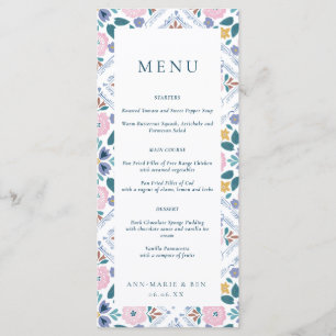 Grandmillenial Navy & Pink Floral Pattern Wedding Menu