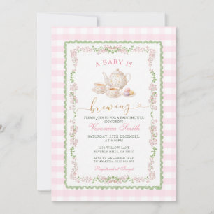 Grandmillenial Pink Tea Baby Shower Invitation