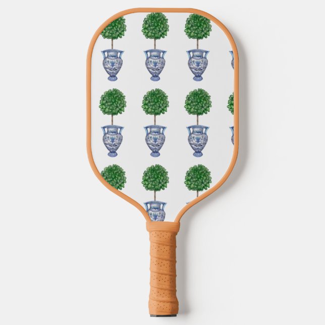Grandmillenial preppy topiary blue pickleball paddle (Front)