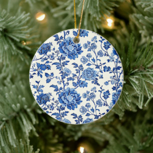 Grandmillennial Blue and White Floral Chinoiserie Ceramic Tree Decoration
