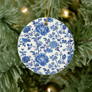 Grandmillennial Blue and White Floral Chinoiserie Ceramic Tree Decoration