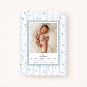 Grandmillennial Blue Birth Announcement Photo Card