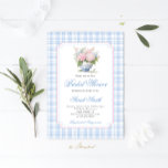Grandmillennial Blue Gingham Bridal Shower  Invitation<br><div class="desc">Grandmillennial Blue Gingham Bridal Shower Invitation,  Pink and Blue Hydrangea Bridal shower invite</div>