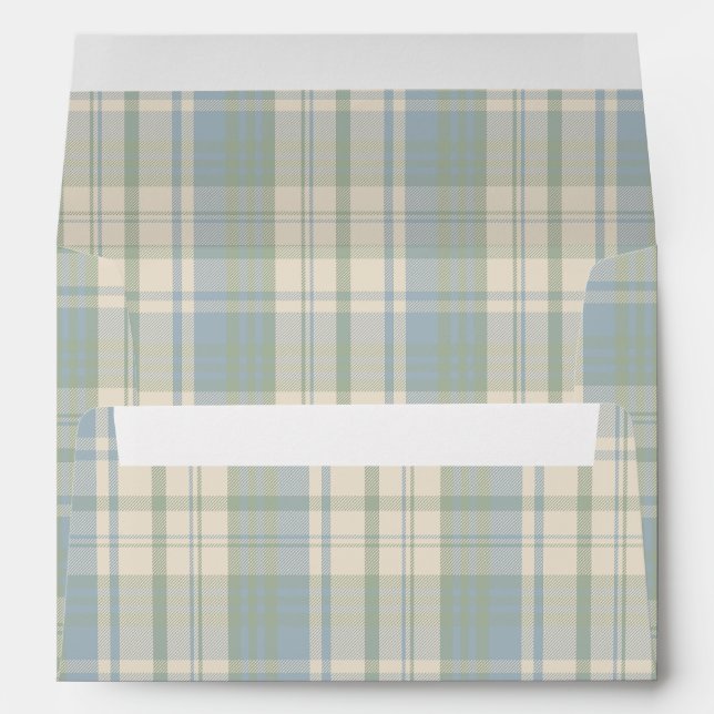 Grandmillennial Blue Green Plaid Pattern Envelope (Back (Bottom))
