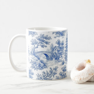 Grandmillennial Blue Toile Country Landscape Coffee Mug