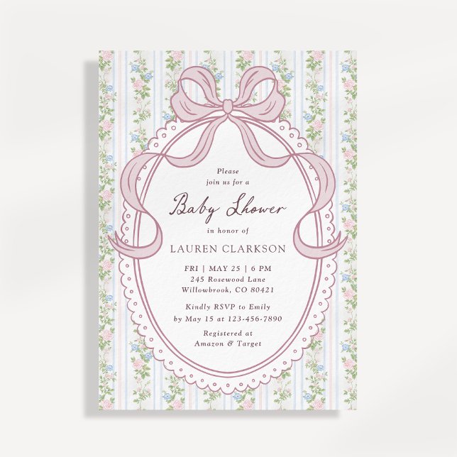 Grandmillennial Bow Vintage Flowers  Announcement (Creator Uploaded)