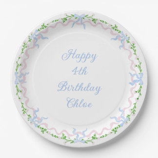 Grandmillennial Bows Birthday Paper Plate