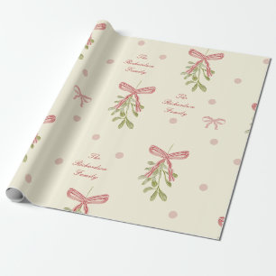 Grandmillennial Bows Mistletoe Preppy Christmas Wrapping Paper