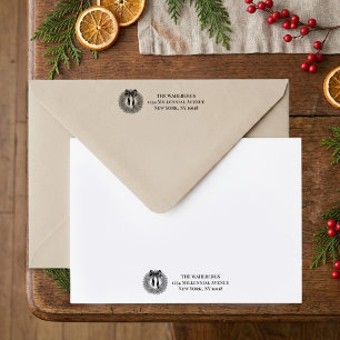 Grandmillennial Boxwood Wreath and Bow Address Self-inking Stamp