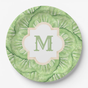 Grandmillennial Cabbage Leaf Monogram Paper  Paper Plate