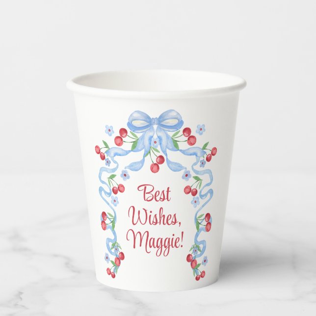 Grandmillennial Cherry Bows Watercolor Paper Cups (Front)
