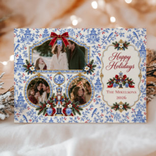 Grandmillennial Chinoiserie 3 Photos Christmas Holiday Card