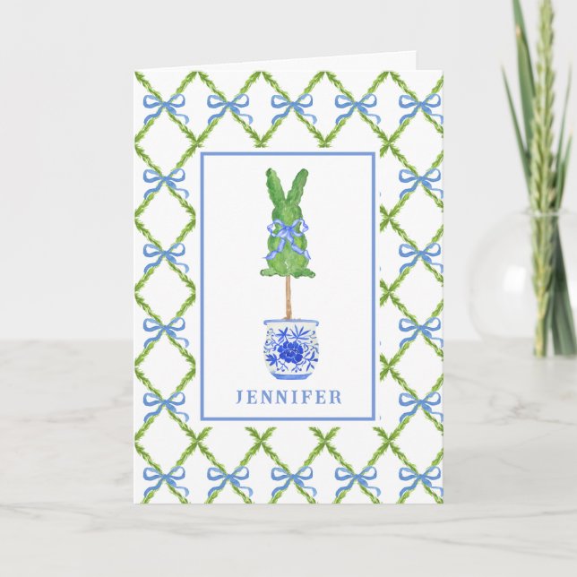 Grandmillennial Chinoiserie Bunny Topiary Blank Card (Front)
