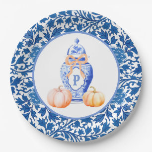 Grandmillennial Chinoiserie Ginger Jar Monogram Paper Plate