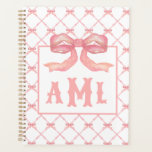 Grandmillennial Chinoiserie Monogram Bamboo & Bow Planner<br><div class="desc">This bamboo trellis design features a very chic pink and white bamboo lattice patterned background with a coordinating pink bows. You can personalise with your monogram initials.</div>