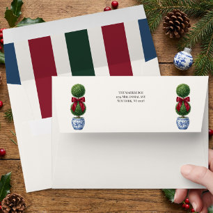 Grandmillennial Chinoiserie Topiary Cabana Stripe Envelope