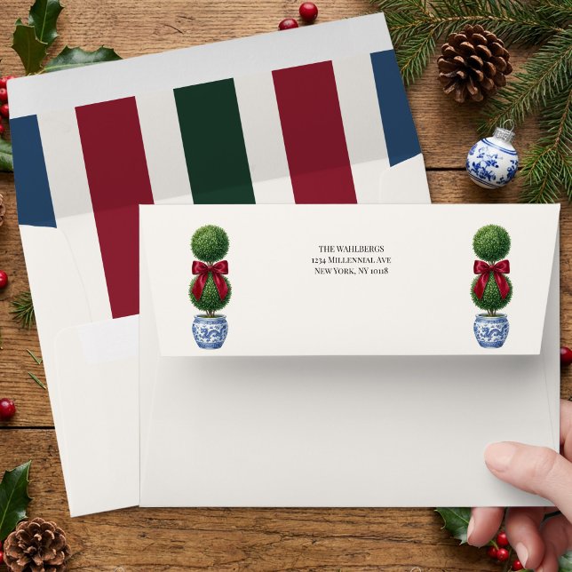 Grandmillennial Chinoiserie Topiary Cabana Stripe Envelope (Cabana Stripe Envelope from Grandmillenial Topiary Chinoiserie Christmas Collection by Darling & May)