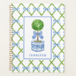 Grandmillennial Chinoiserie Topiary | Personalised Planner<br><div class="desc">This personalised topiary planner design features a very chic blue and green lattice patterned background with a coordinating topiary in a blue and white chinoiserie ginger jar vase.</div>