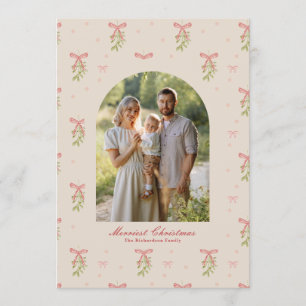 Grandmillennial Christmas Botanical Bow Photo Arch Holiday Card
