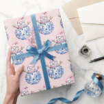 Grandmillennial Christmas Damask Snowman Wrapping Paper<br><div class="desc">This Christmas gift wrap has a snowman with blue damask body on a blush pink background.</div>