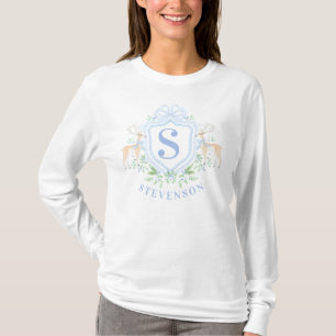 Grandmillennial Christmas Deer Crest Monogram  T-Shirt