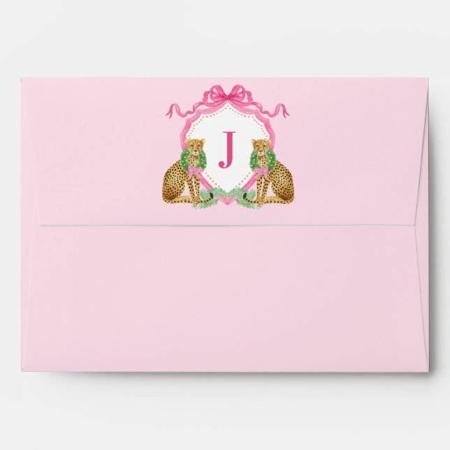 Grandmillennial Christmas Leopard Crest Monogram Envelope (Back (Top Flap))