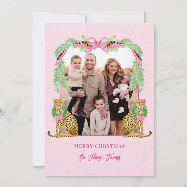 Grandmillennial Christmas Leopard Photo Card (Front)