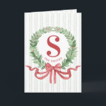 Grandmillennial Christmas Wreath Monogram  Card<br><div class="desc">This Christmas tag has a wreath with a red monogram initial. You can personalise with a photo,  your initial and name.</div>
