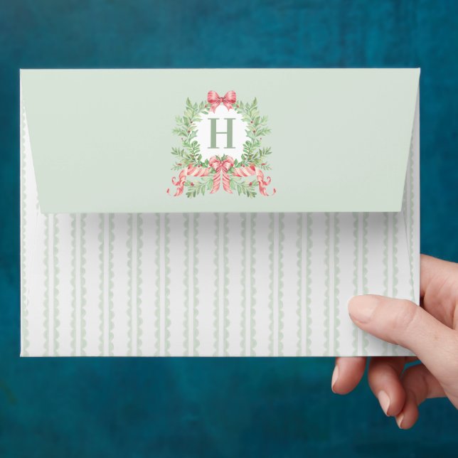 Grandmillennial Christmas Wreath Monogram Envelope (Hand)
