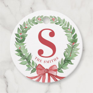 Grandmillennial Christmas Wreath Monogram Favour Tags