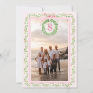 Grandmillennial Christmas Wreath Monogram Holiday Card