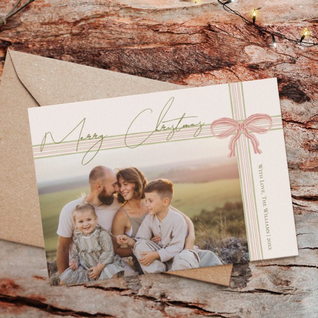 Grandmillennial Coquette Merry Christmas Photo Holiday Card (Creator Uploaded)