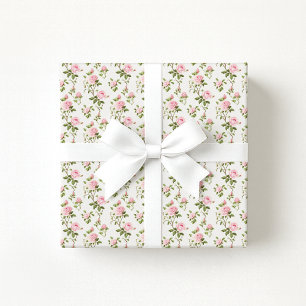 Grandmillennial Cottagecore vintage Pink Roses  Wrapping Paper