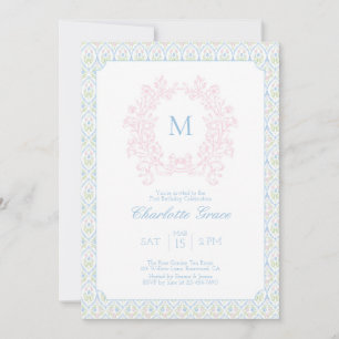 Grandmillennial Crest Birthday Invitation