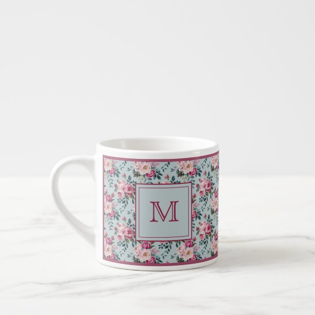 Grandmillennial Dusty Rose Floral Custom Monogram Espresso Cup (Left)