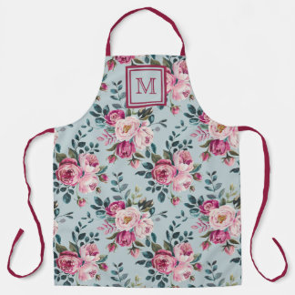 Grandmillennial Dusty Rose Floral Custon Monogram Apron