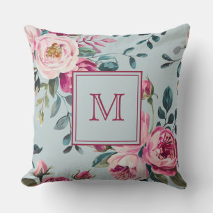 Grandmillennial Dusty Rose Floral Custon Monogram Cushion