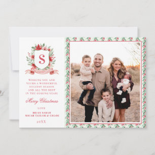 Grandmillennial Floral Crest Christmas Monogram Holiday Card