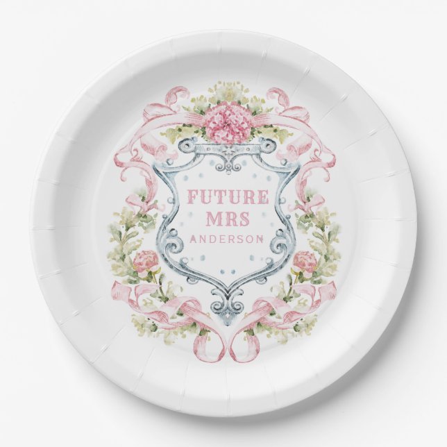 Grandmillennial Floral Crest | Future Mrs Paper Plate (Front)