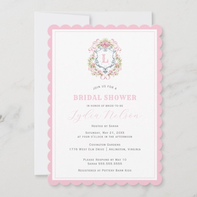 Grandmillennial Floral Crest Monogram | Bridal  Invitation (Front)