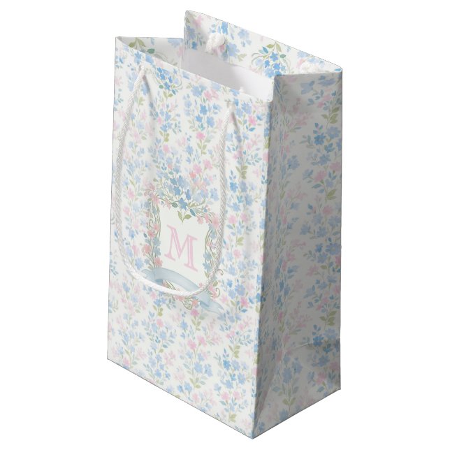Grandmillennial Floral Monogram Personalized Small Gift Bag (Back Angled)