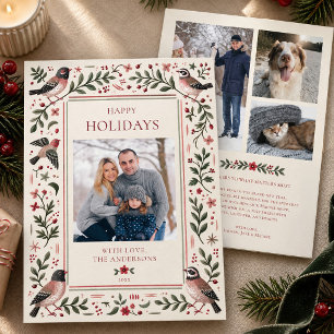 Grandmillennial Folk Art Winter Bird Multi Photo Holiday Card
