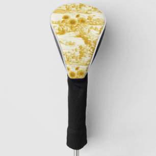 Grandmillennial Gold Sunflower Toile Pattern Golf Head Cover
