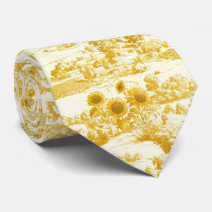 Grandmillennial Gold Sunflower Toile Pattern Tie