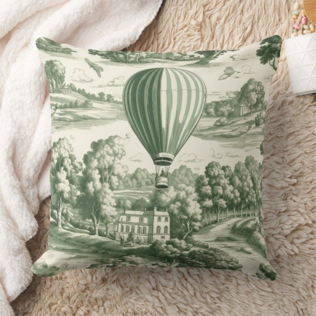 Grandmillennial Green French Toile Scenic Pattern Cushion (Blanket)