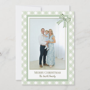 Grandmillennial Green Gingham Photo Holiday Card